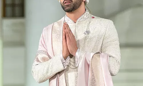 Actor Ranbir Kapoor showcases a creation by designer Tarun Tahiliani
