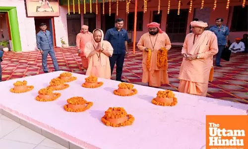 Yogi Adityanath offers prayers at Baba Mukutnath Siddha Temple in Kaithal, Haryana