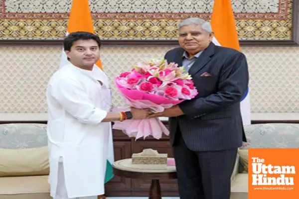 Union Minister Jyotiraditya M. Scindia calls on the VP Jagdeep Dhankhar