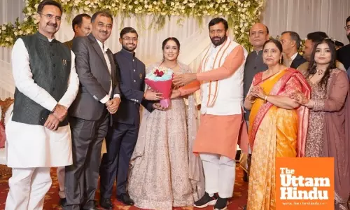 CM Nayab saini and other dignitaries attend journalist Chandra Shekhar Dharnis sons wedding