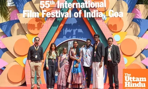 Panaji The team of the film Ammas Pride poses for photos on the red carpet at the 55th IFFI