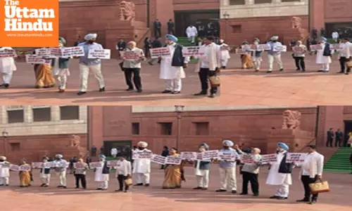 Punjab Congress MPs stage protest in Parliament complex in support of farmers