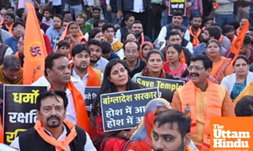 Jaipur: People gather to protest against atrocities committed against minorities in Bangladesh