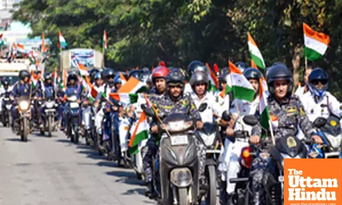 Ranchi: Navy personnel participate in a bike rally to mark Navy Day
