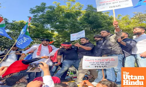 New Delhi: National Students Union of India (NSUI) holds a protest at Jantar Mantar