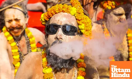 Prayagraj: Naga Sadhus (holy men) take part in a religious procession ahead of the Maha Kumbh Mela 2025