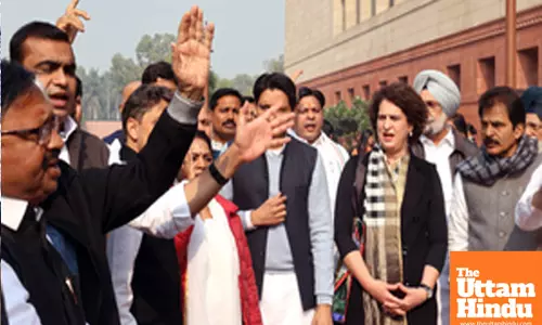 New Delhi: Congress MPs stage a protest at Parliament House