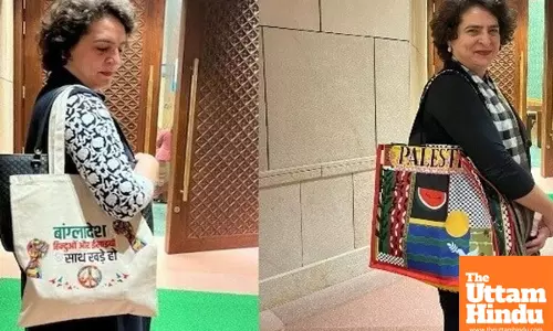 Priyanka Gandhi Sparks Dual Controversy: Carries ‘Palestine’ Bag in Parliament, Responds with ‘Stand with Hindus and Christians of Bangladesh’ Statement!