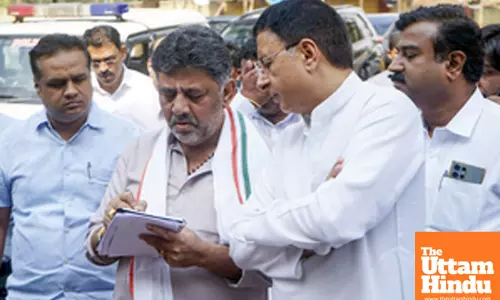 Belagavi: Deputy CM DK Shivakumar and Congress leader Randeep Surjewala inspect preparations for a public event