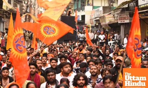 Jabalpur: Bajrang Dal activists during the Shaurya Yatra procession