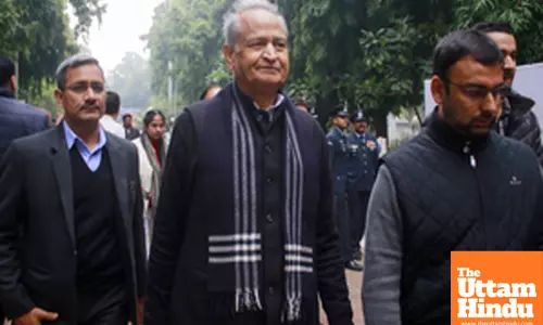 New Delhi: Former Rajasthan CM Ashok Gehlot arrives at Nigambodh Ghat