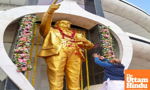 Indore: Defence Minister Rajnath Singh pays tribute to the bust of Dr. BR Ambedkar