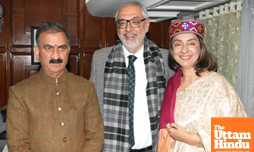 Shimla: Himachal Pradesh Chief Minister Sukhvinder Singh Sukhu greets Justice Gurmeet Singh Sandhawalia