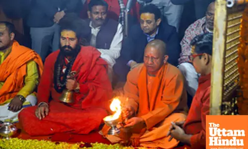 Prayagraj: Uttar Pradesh Chief Minister Yogi Adityanath offers prayer at Shri Bade Hanuman Ji Mandir