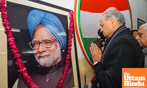 Jaipur: Former Rajasthan CM Ashok Gahlot attends the condolence meeting for late former Prime Minister Manmohan Singh