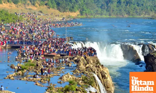 Jabalpur: People gather around the Marble Rocks waterfall to celebrate the first day of the New Year