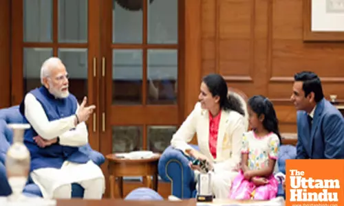 New Delhi: Indian chess grandmaster Koneru Humpy, along with her family, meets Prime Minister Narendra Modi