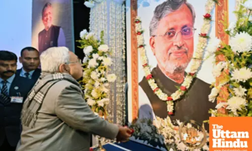 Patna: Bihar Chief Minister Nitish Kumar pays tribute to former Deputy Chief Minister of Bihar, late Sushil Kumar Modi,