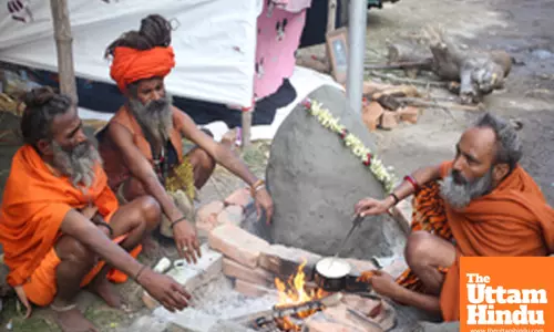 Kolkata: Sadhus gather at the Babughat transit camp ahead of the Ganga Sagar Mela