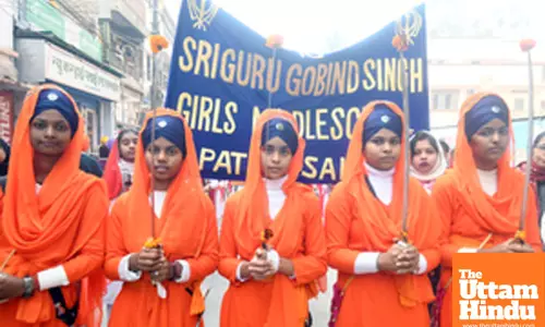 Patna: Sikh devotees take part in a Nagar Kirtan procession