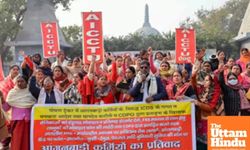 Patna: Anganwadi workers stage a protest demanding higher wages and permanent employment