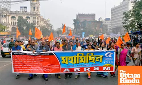 Kolkata: ABRSM activists participate in a protest rally against the State Government