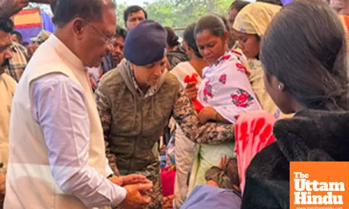 Dantewada: Chhattisgarh Chief Minister Vishnu Deo Sai pays condolence to the family members of a DRG jawan
