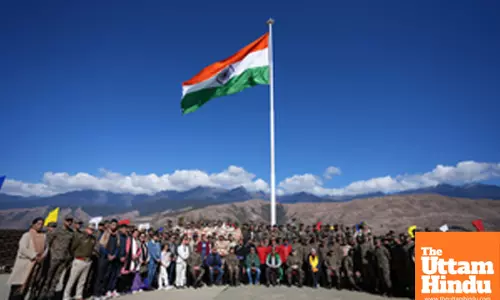 Mechuka: Deputy Chief Minister Chowna Mein hoists the National Flag during a ceremony in Mechuka