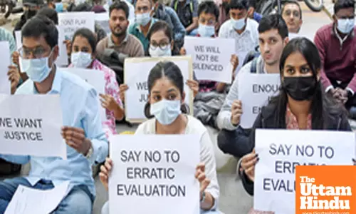 Bengaluru: Students from Rajiv Gandhi Medical College protest against the management for negligence in evaluating their exam papers