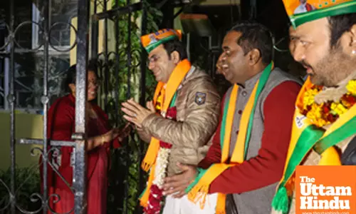 New Delhi: BJP candidate Ravinder Singh Negi conducts a door-to-door campaign ahead of the Delhi Assembly elections