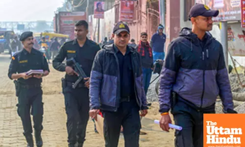 Prayagraj: ATS (Anti-Terrorist Squad) personnel patrol the Sangam area ahead of the Maha Kumbh Mela 2025
