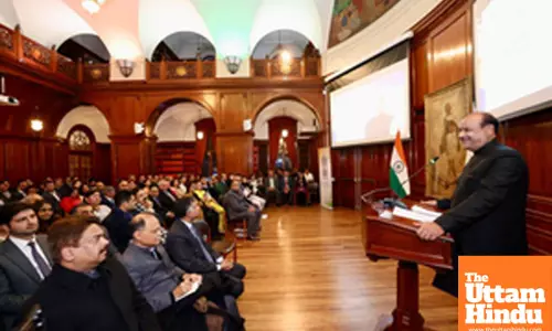 London: Lok Sabha Speaker Om Birla interacts with members of the Indian diaspora