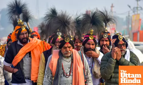 Prayagraj: Jangham sadhus arrive at the Sangam area for the Maha Kumbh Mela 2025