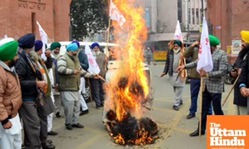 Amritsar: Farmers from the Kisan Mazdoor Sangharsh Committee stage a protest
