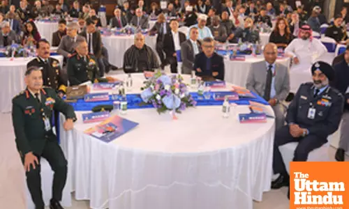 New Delhi: Union Minister for Defence, Rajnath Singh attends the Aero India 2025 Ambassadors’ Round-Table