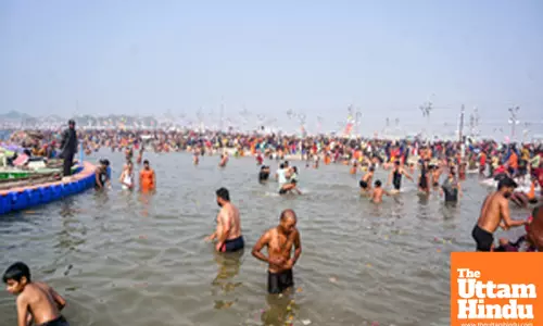 Prayagraj: Devotees take a holy dip in Sangam on a cold and foggy morning