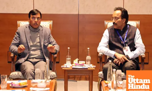 New Delhi: Union Minister Mansukh Mandaviya along with ISRO Chairman S. Somanath