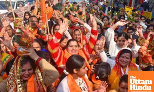 Moradabad: Devotees participate in a programme commemorating the 1st anniversary of the Pran Pratishtha ceremony of the Ram Janmabhoomi Temple