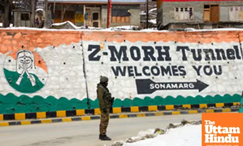 Ganderbal: Security personnel stand guard near the Z-Morh tunnel