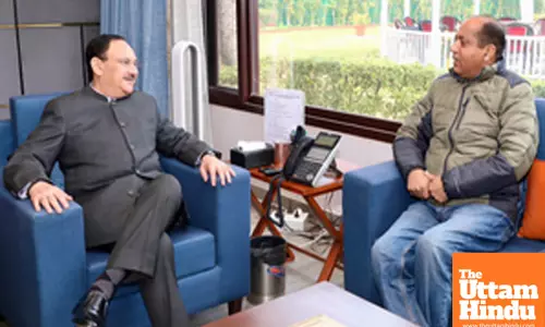 New Delhi: LoP in the Himachal Pradesh Assembly Jairam Thakur calls on Union Minister JP Nadda