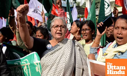 Kolkata: Members of various social organisations, led by social worker and veteran trade union activist Anuradha Talwar, protest against the West Bengal BJP state committee