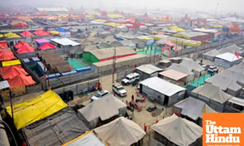 Prayagraj: A top view of the camps at the Sangam,