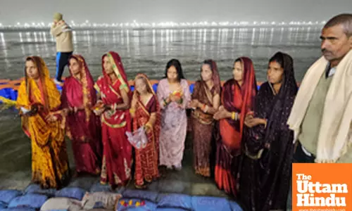 Prayagraj: Devotees offer prayers on the occasion of Paush Purnima at the Maha Kumbh Mela 2025