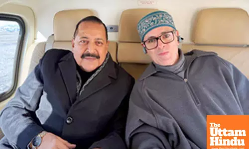 Srinagar: Mos Jitendra Singh along with J&K CM Omar Abdullah during a heli-flight