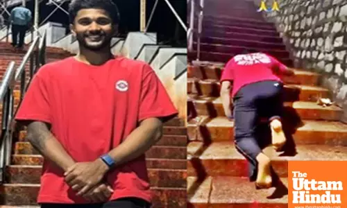 Nitish Kumar Reddy climbs stairs on knees to reach Tirumala