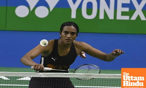 New Delhi: India’s P.V. Sindhu in action against Sung Shuo Yun of Chinese Taipei during the Sunrise India Open 2025