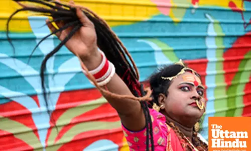 Prayagraj: A Member of the Kinnar Akhada poses for photo at the Triveni Sangam,