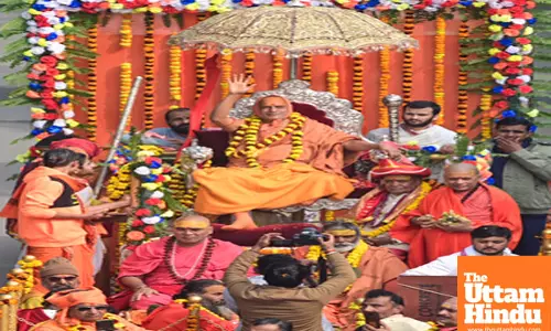 Prayagraj: Religious procession of Jagadguru Shankaracharya Swami Sadanand Saraswati during the Maha Kumbh Mela