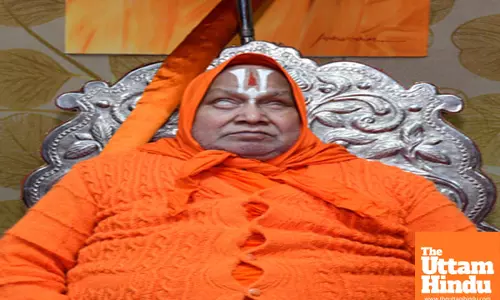 Prayagraj: Spiritual leader Jagadguru Swami Rambhadracharya at his tent during the Maha Kumbh Mela 2025