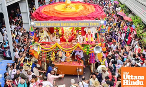 Bengaluru: Devotees take part in the 40th Annual Sri Krishna Balarama Ratha Yatra